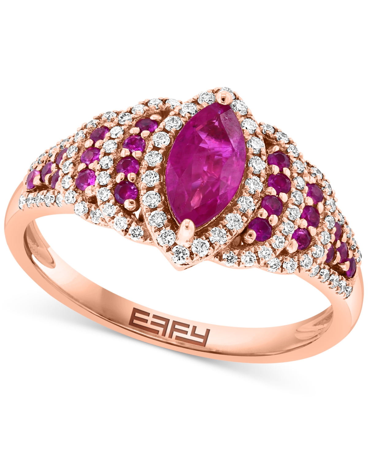 Effy Ruby (7/8 ct. t.w.) & Diamond (7/8 ct. t.w.) Marquise Halo Statement Ring in 14k Rose Gold - Rose Gld