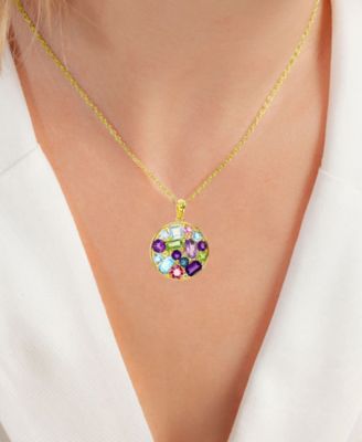 Multi-Gemstone Mixed Cut Cluster Disc 18" Pendant Necklace (3-3/8 ct. t.w.) in 14k Gold-Plated Sterling Silver