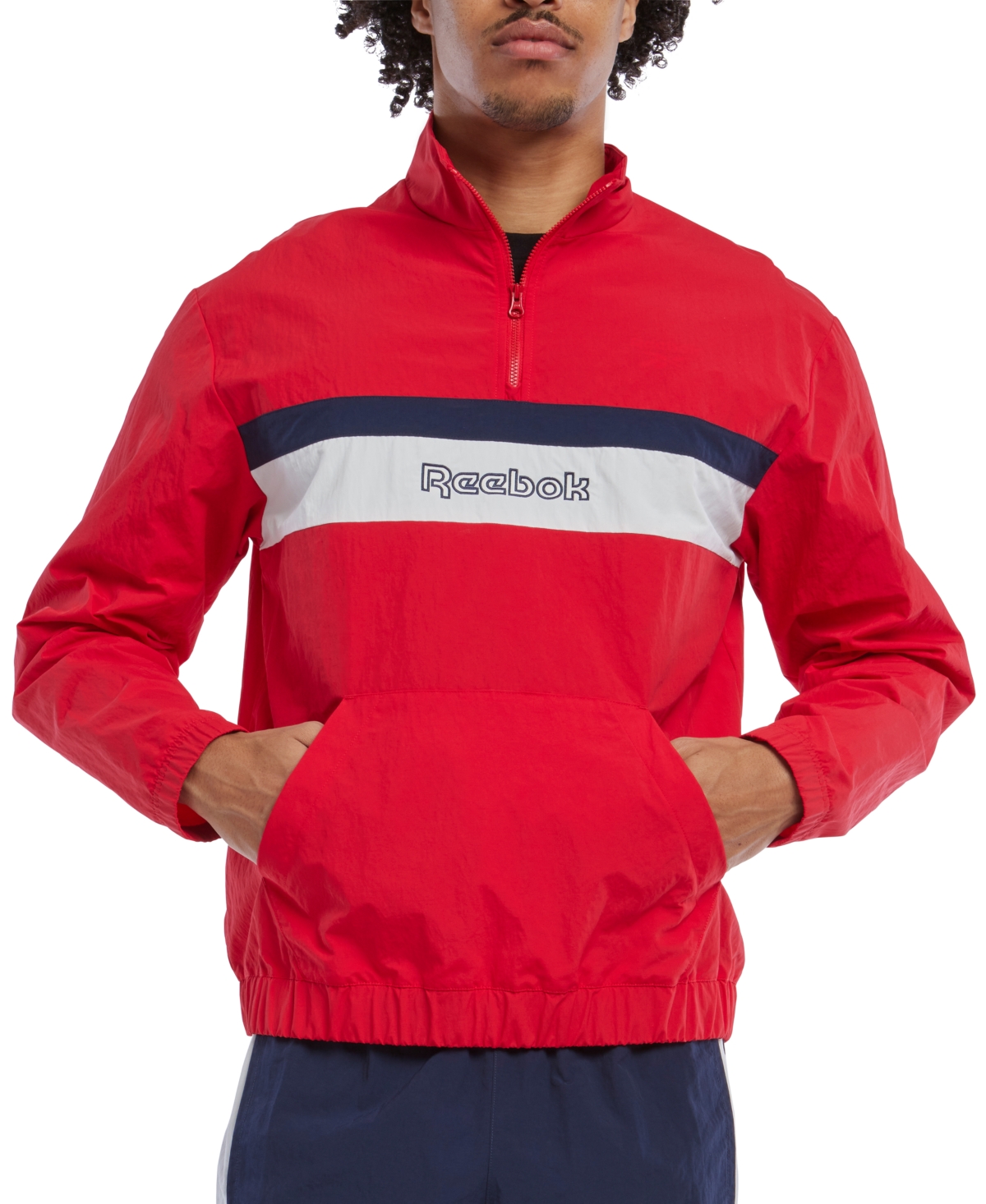 Reebok Men's Retro Colorblocked Quarter-Zip Popover -navy/white