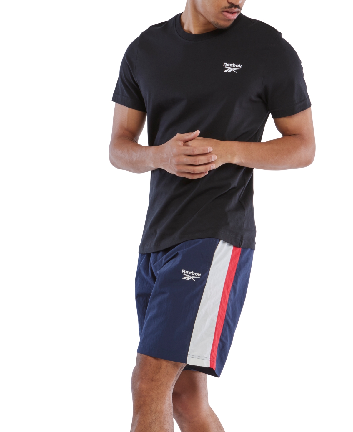 Reebok Men's Ivy League Regular-Fit Colorblocked Crinkled Shorts -navy/white