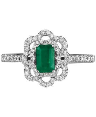Costa Smeraldas Emeralds (3/8 ct. t.w.) & Vanilla Diamond (1/3 ct. t.w.) Halo Ring in Platinum