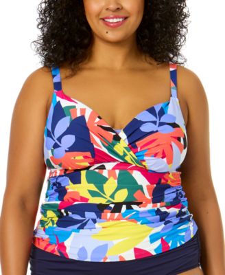 Anne Cole - Plus Size Crossover Bandeau underwire Tankini Top