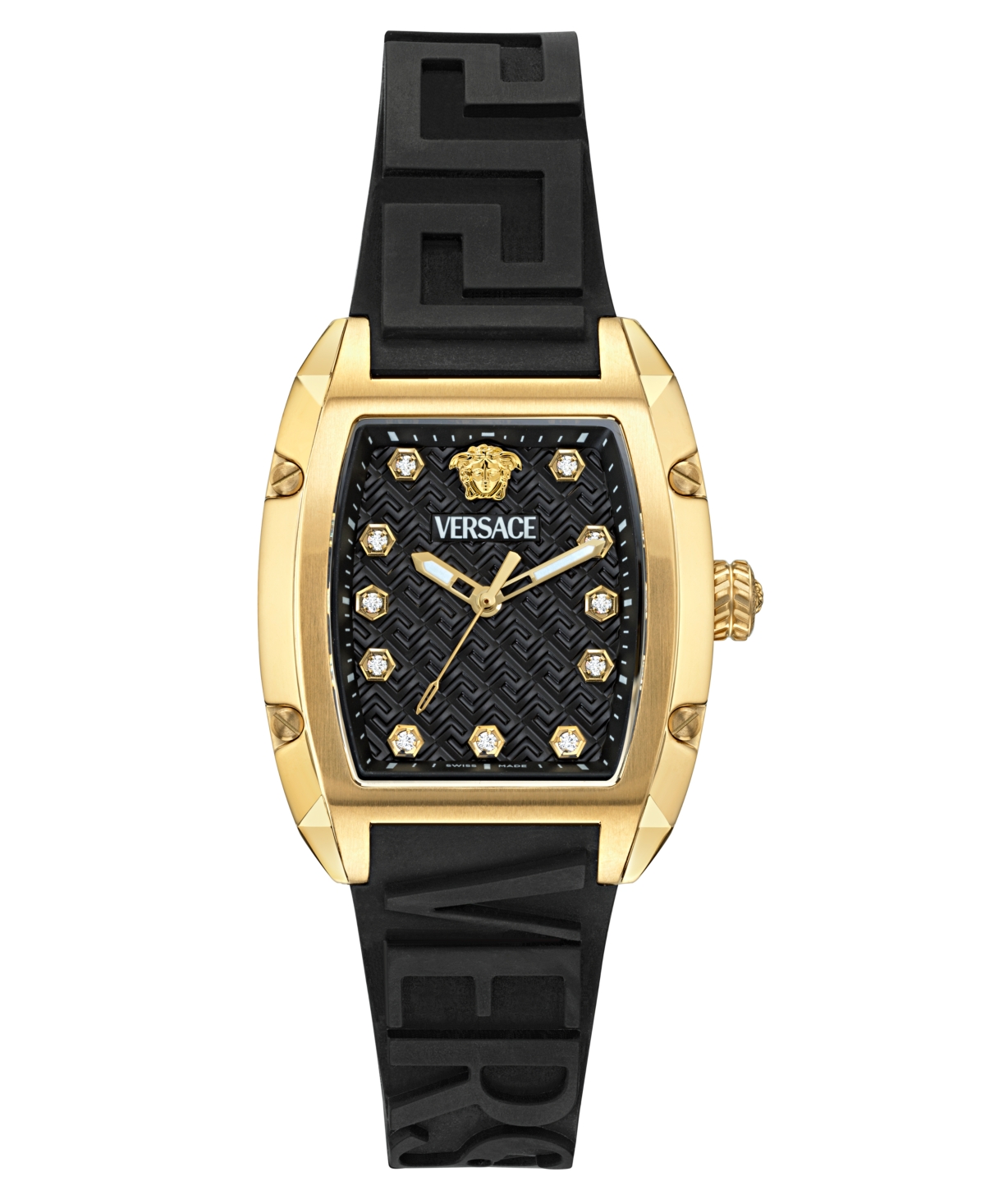 Versace Women's Swiss Diamond Accent Black Silicone Strap Watch 45x36mm In Gold