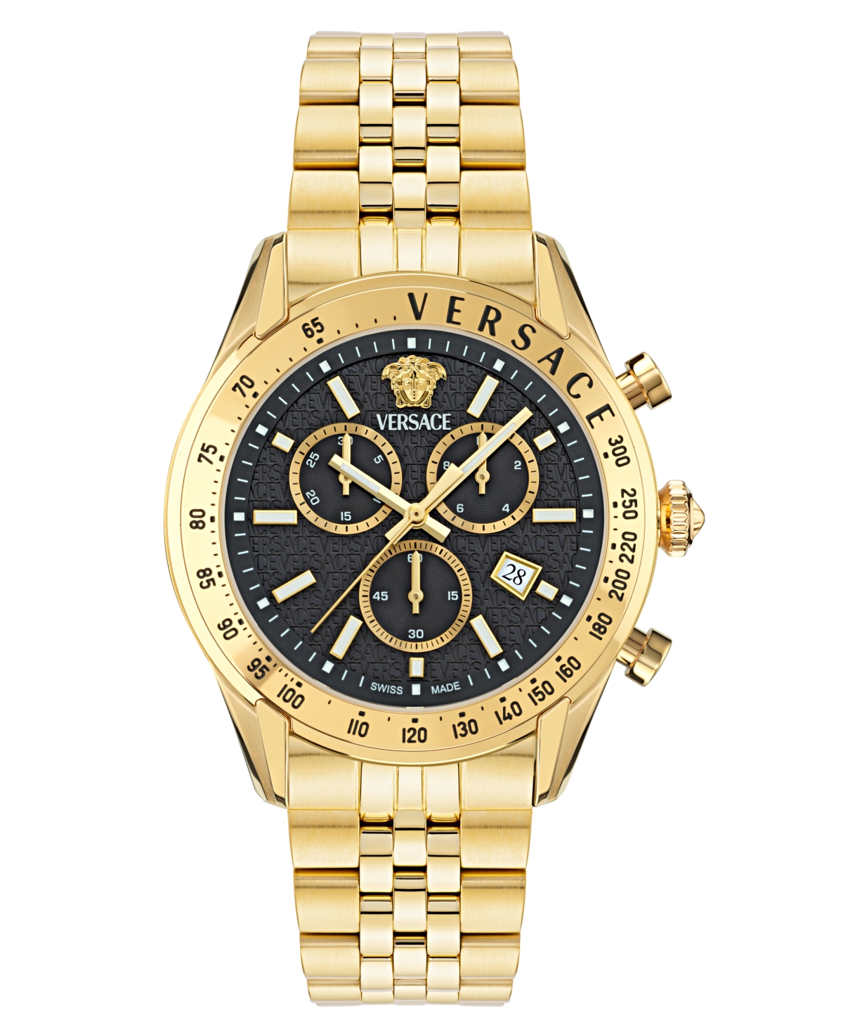 Shop Versace Men's Swiss Chronograph Gold Ion Plated Stainless Steel Bracelet Watch 44mm