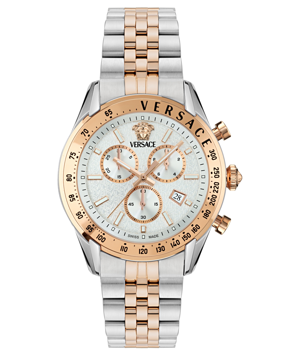 Shop Versace Men's Swiss Chronograph Two-tone Stainless Steel Bracelet Watch 44mm In Two Tone
