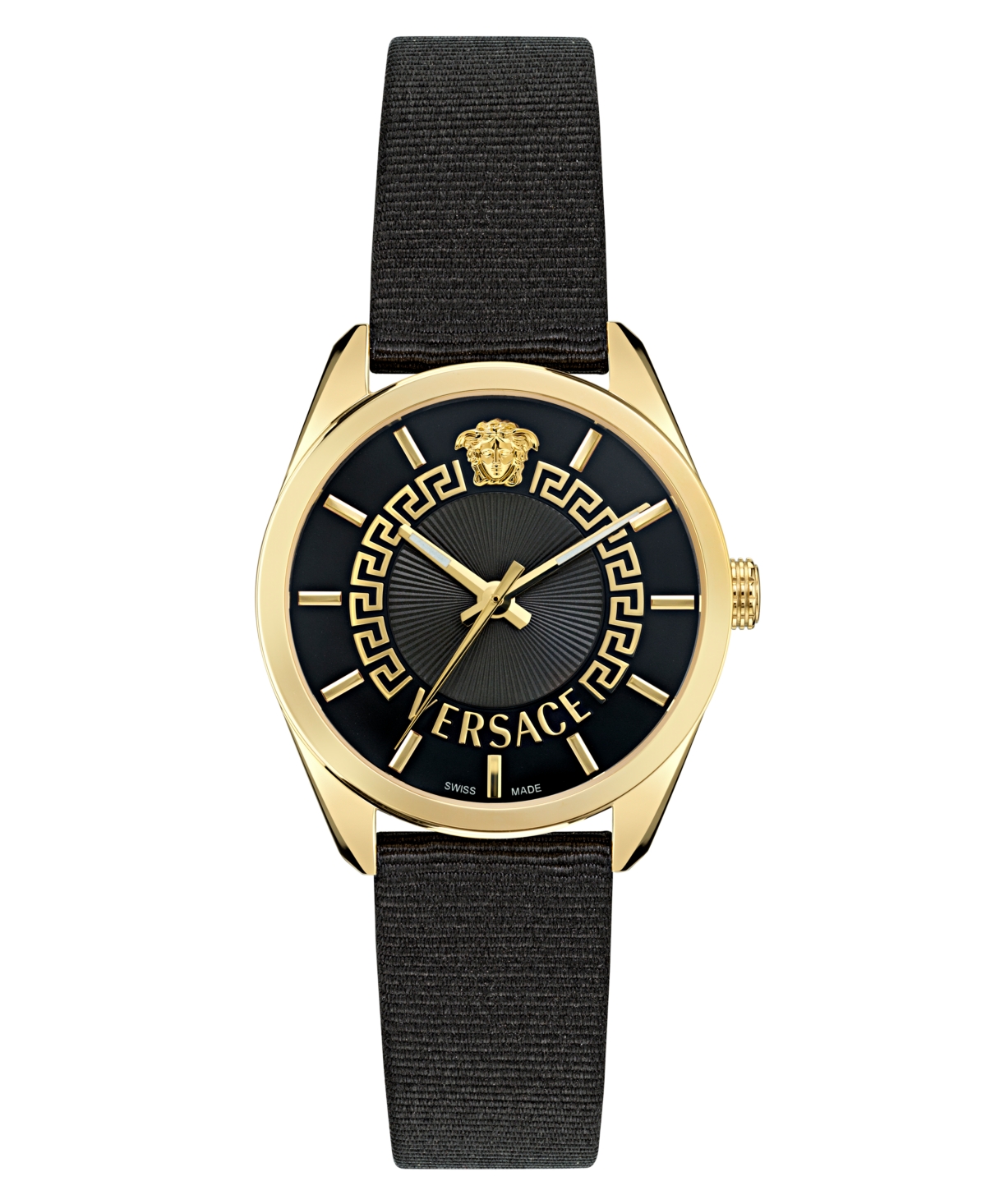 Versace Women's Black Grosgrain Strap Watch 36mm In Gold