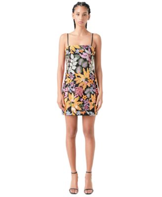endless rose - Women's Floral Sequin Sleeveless Mini Dress