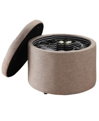 22" Faux Linen Round Shoe Storage Ottoman