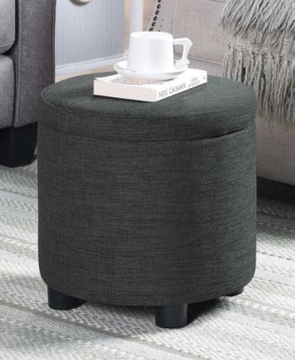 15.75" Faux Linen Round Storage Ottoman with Tray Lid