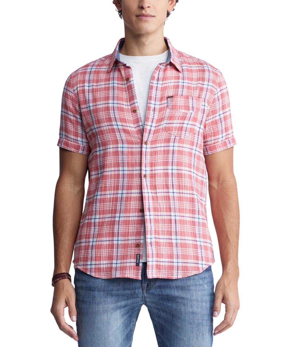 Shop Buffalo David Bitton Men's Sirilo Plaid Short Sleeve Button-front Shirt In Mineral Red