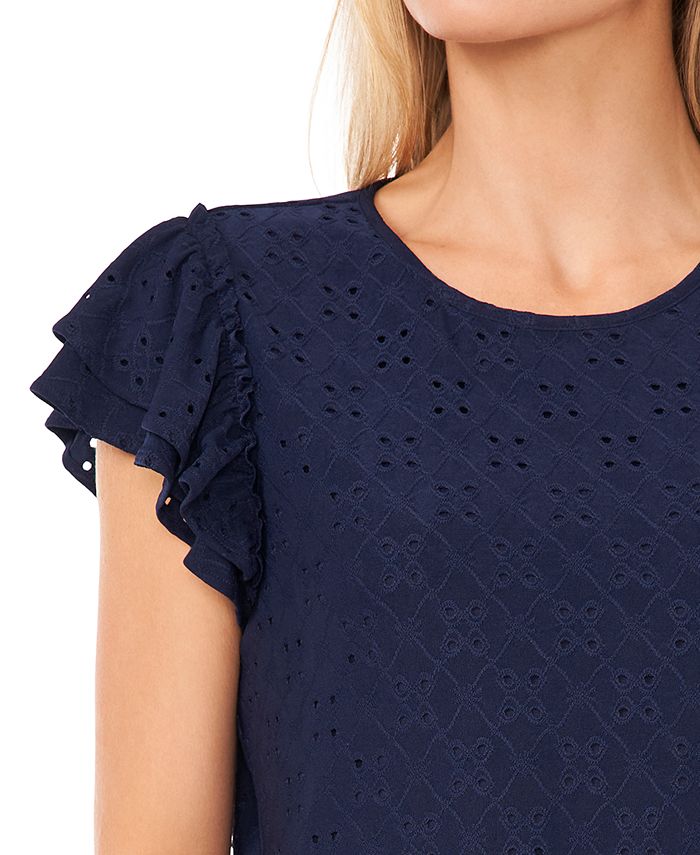 Women's Short Sleeve Eyelet-Embroidered Knit Top