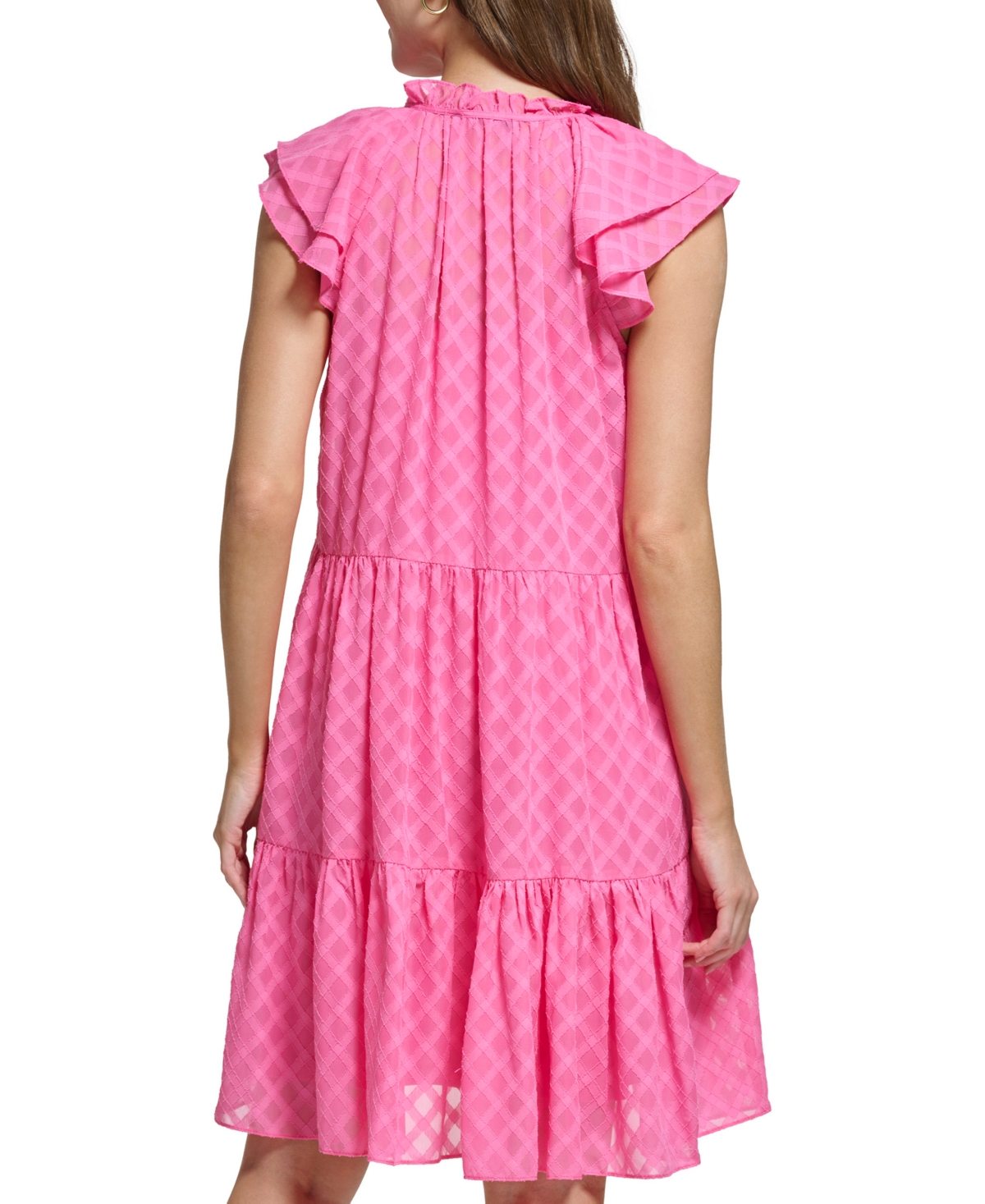 Shop Tommy Hilfiger Women's Clip Trellis Flutter-sleeve Shift Dress In Carmine Rose