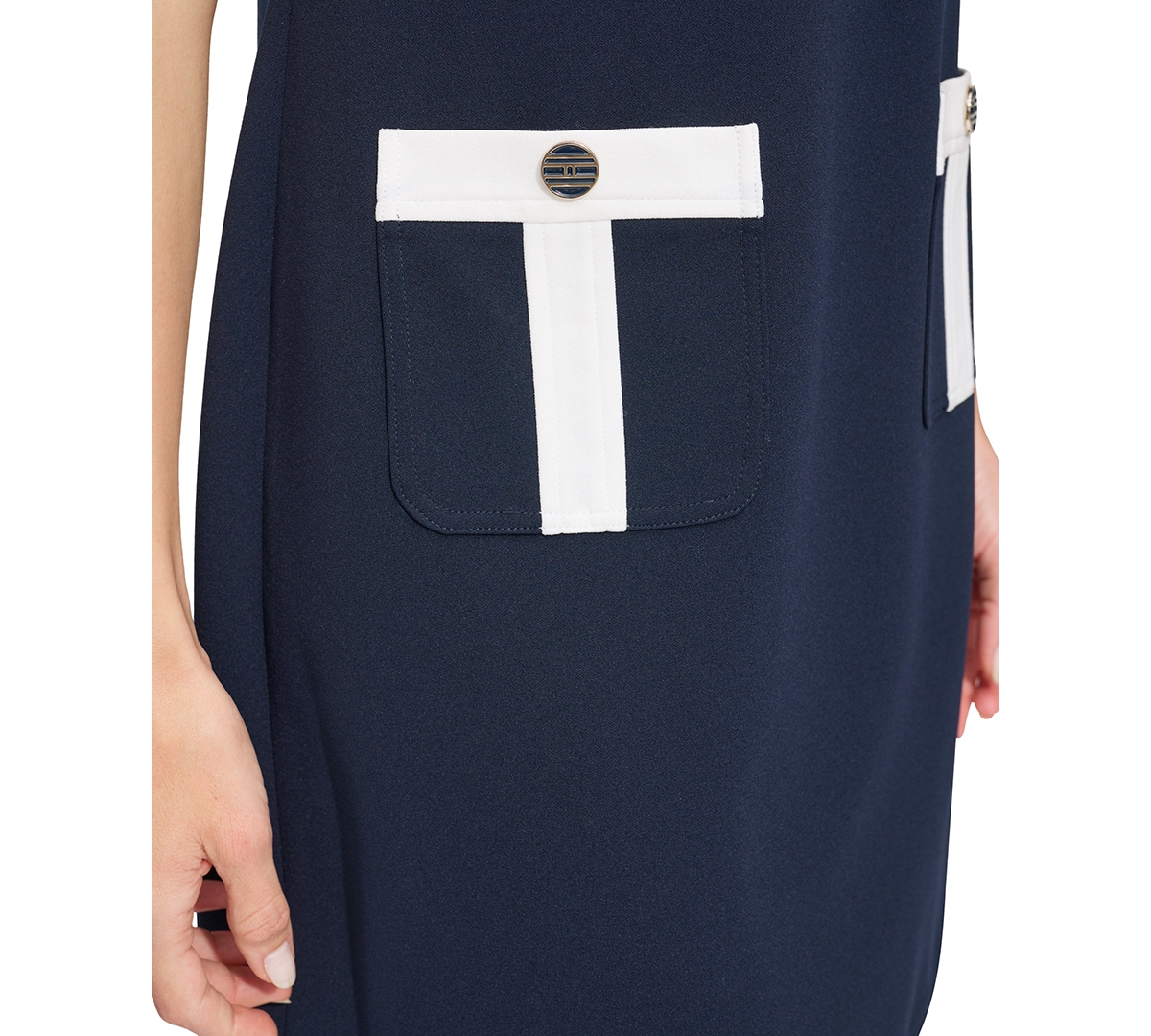 Tommy Hilfiger Women's Contrast-trim Scuba Crepe Shift Dress In Sky Capt,i