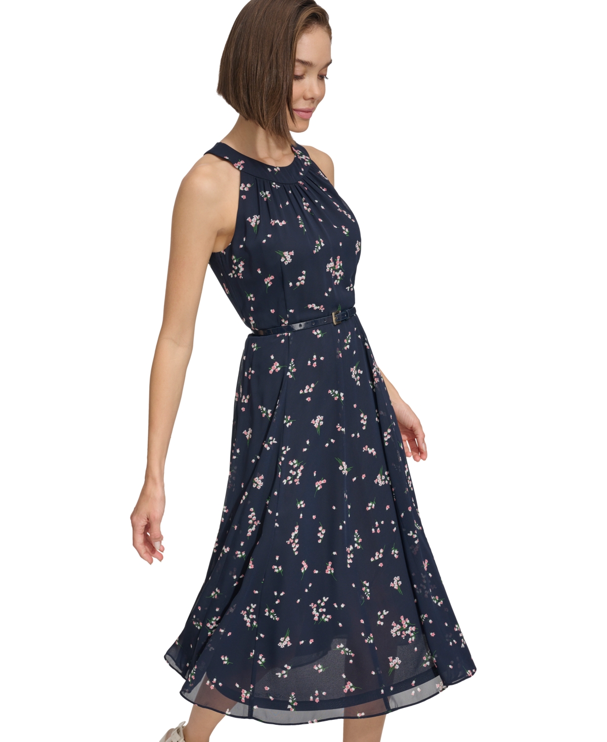 Shop Tommy Hilfiger Women's Printed Halter Belted Midi Dress In Sky Cap,en