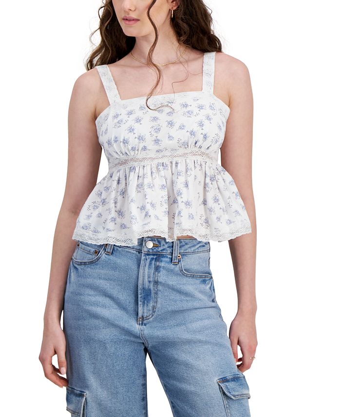 Celebrity Pink Juniors' Crochet-Trim Babydoll Top - Macy's