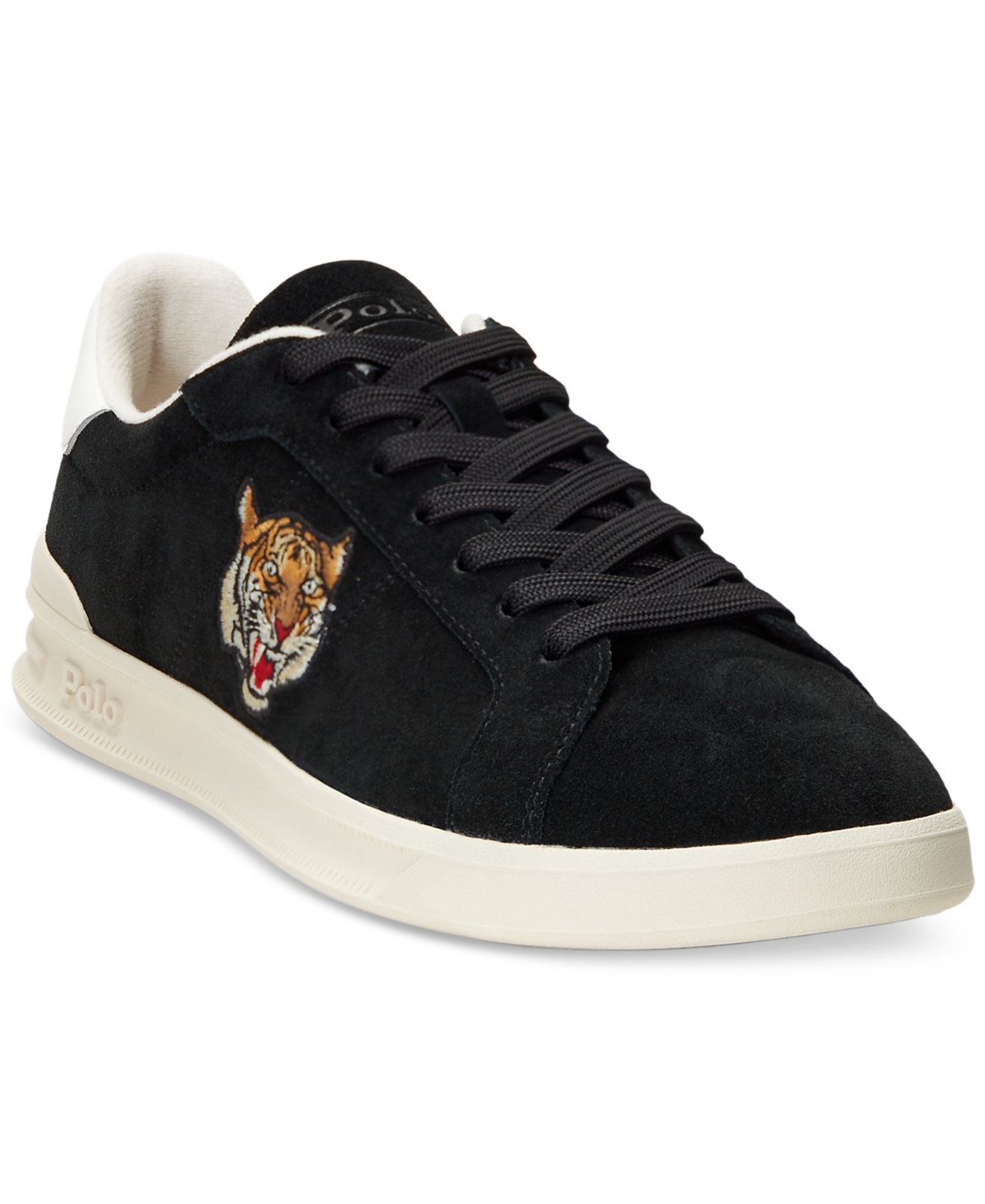 Shop Polo Ralph Lauren Men's Heritage Court Ii Tiger Suede Sneaker In Black,tiger Head