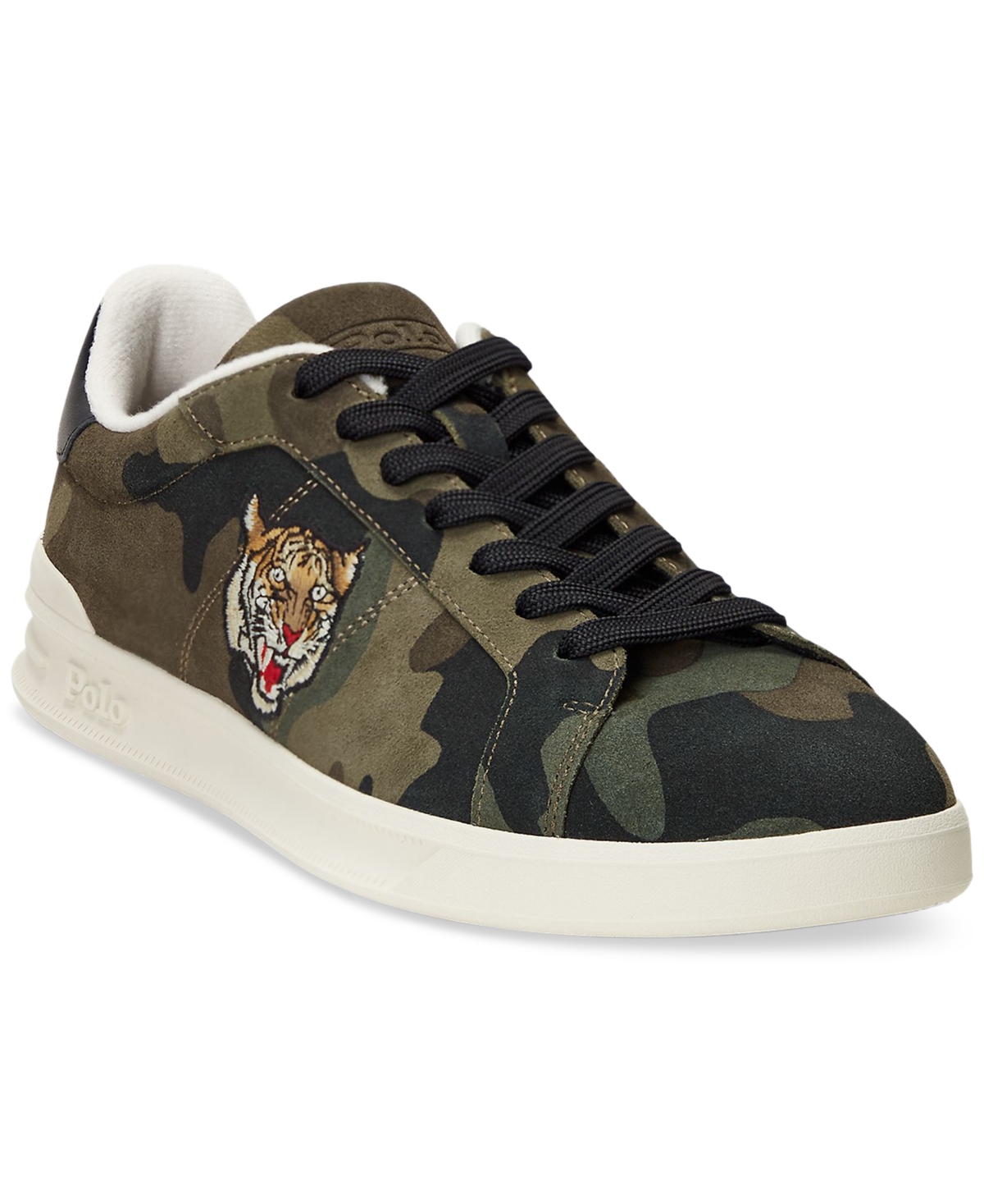 Shop Polo Ralph Lauren Men's Heritage Court Ii Tiger Suede Sneaker In Camo,tiger Head
