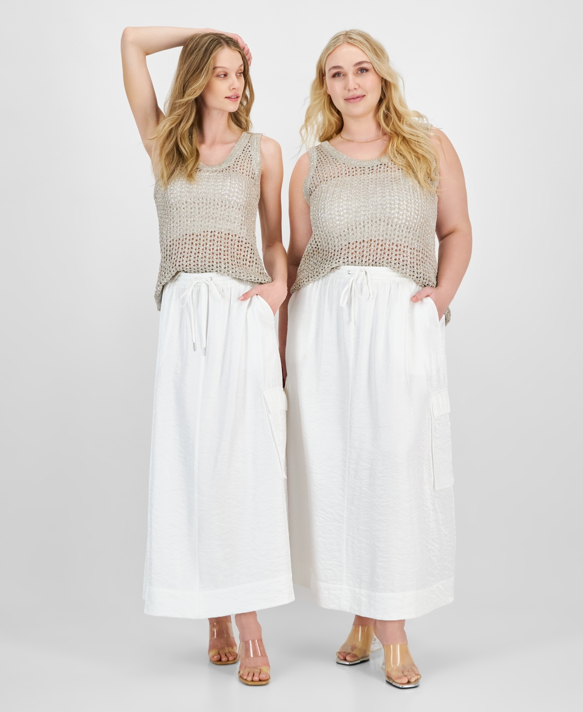 Women's Metallic Cargo Maxi Skirt, Xxs-4X, Created for Macy's - Crema