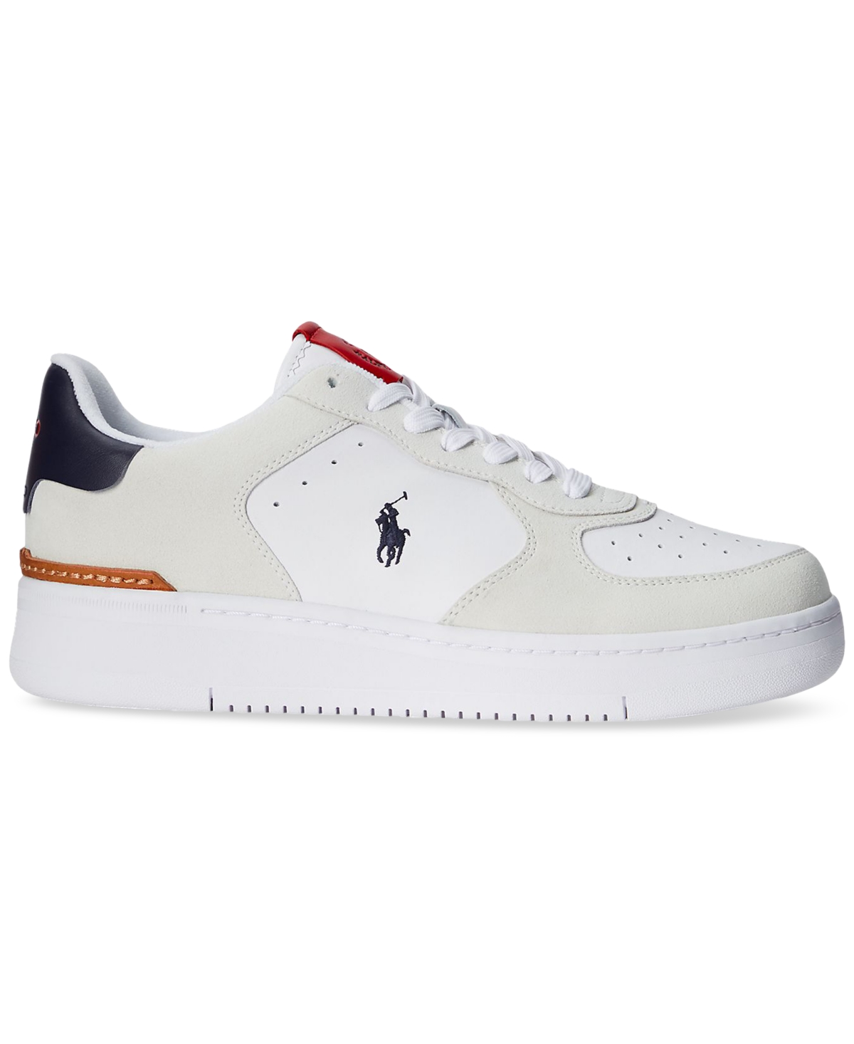 Shop Polo Ralph Lauren Men's Masters Court Suede-leather Sneaker In White,navy,red
