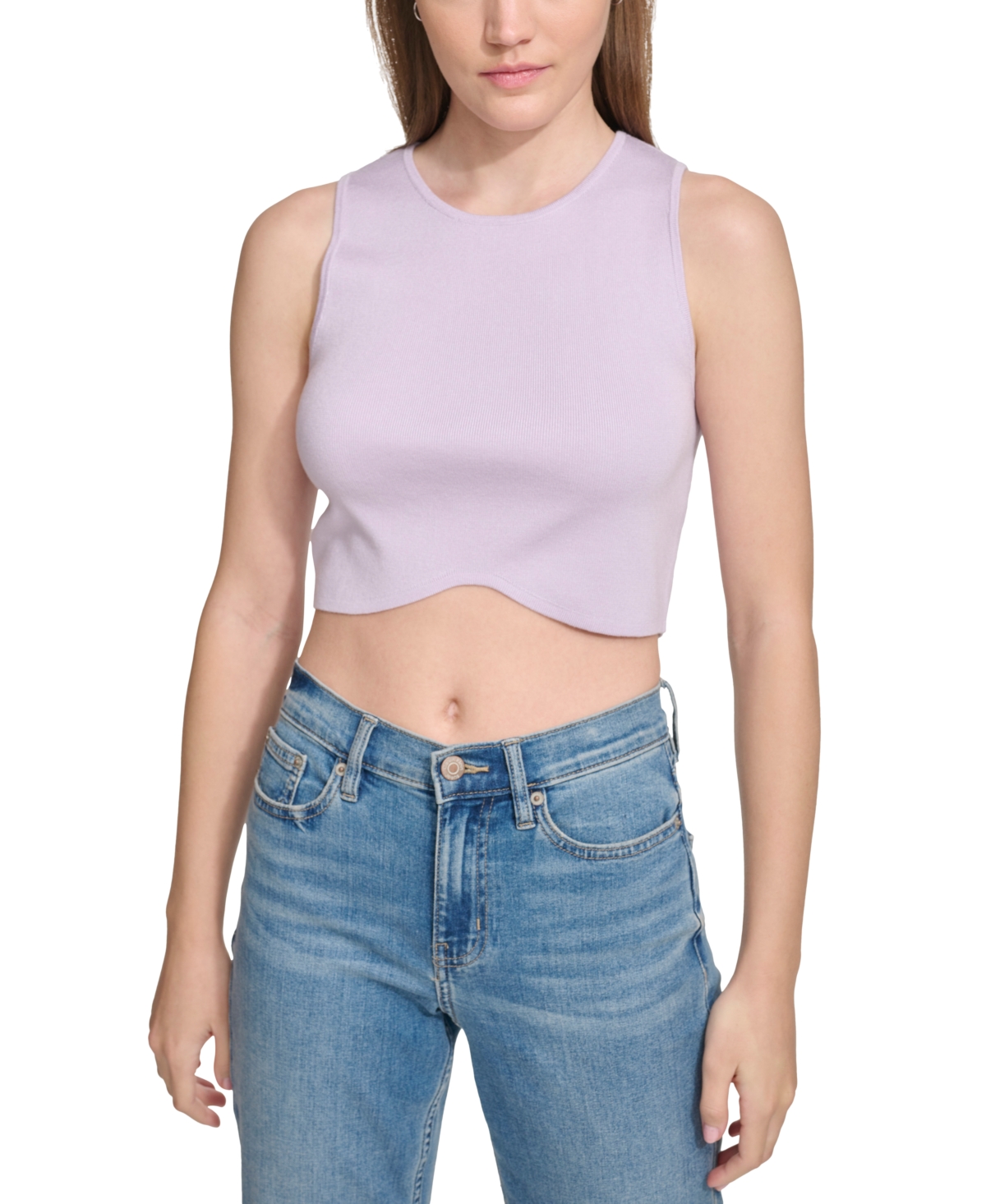Calvin Klein Jeans Women's Angled-Hem Cropped Crewneck Tank Top