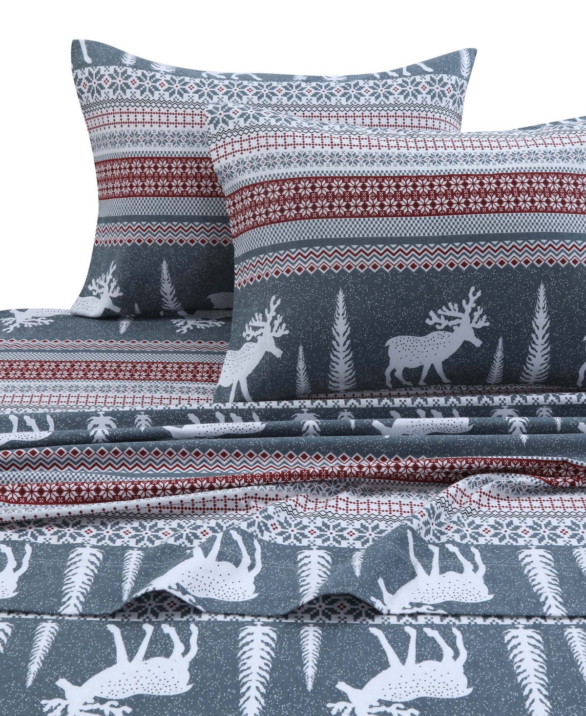 Shop Tribeca Living Cotton Flannel 3-pc Extra Deep Pocket Sheet Set, Twin Xl In Dark Gray Reindeers