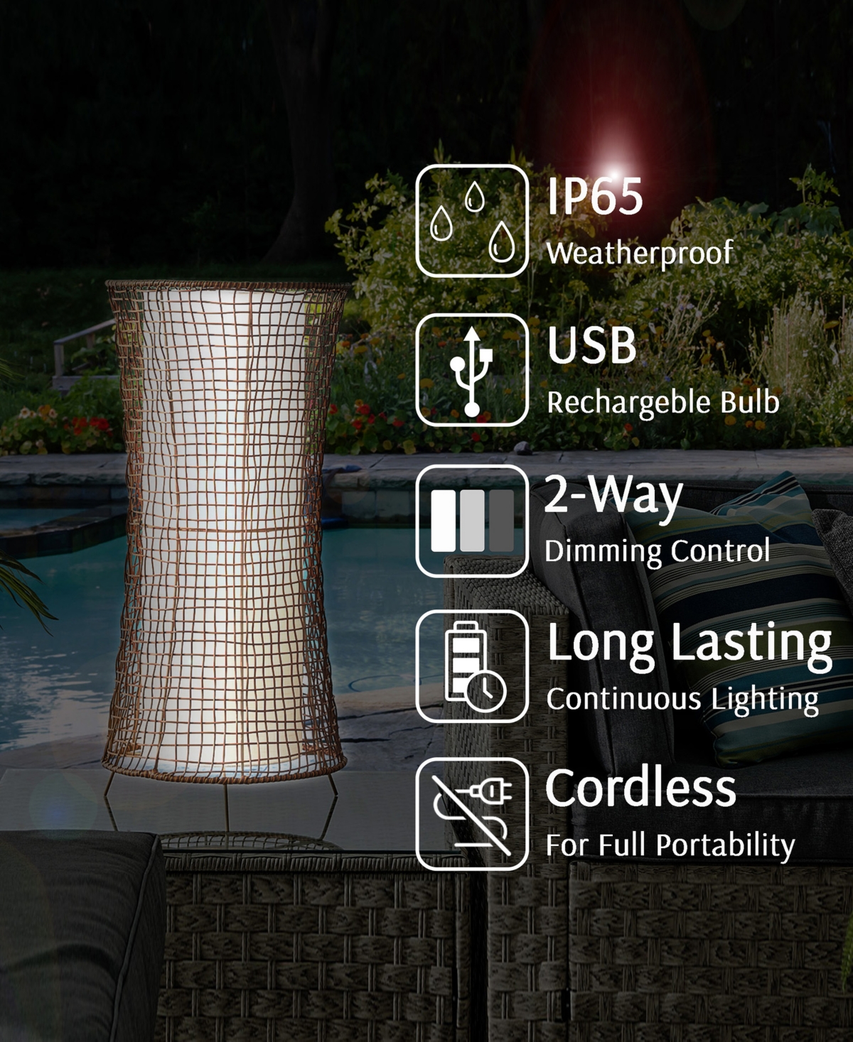 Shop Lite Source Outdoor Cordless Cleavon Table Lamp In Brown
