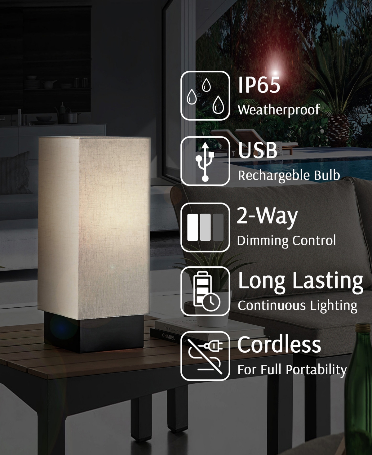 Lite Source Outdoor Cordless Quinlan Table Lamp In Black
