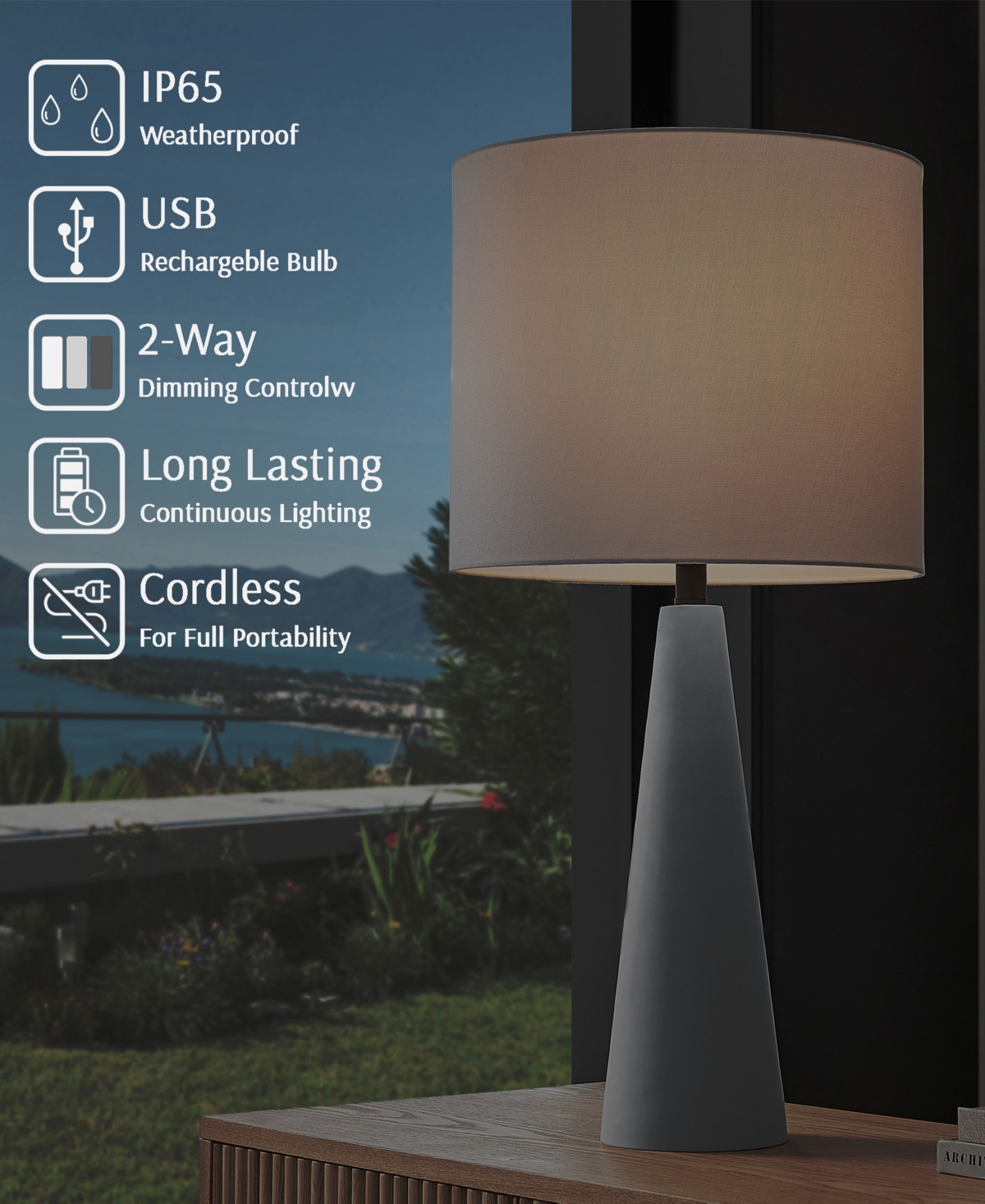 Lite Source Outdoor Cordless Dyre Table Lamp In Gray