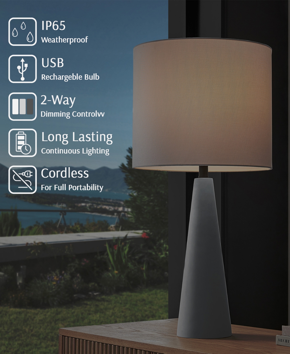 Shop Lite Source Outdoor Cordless Dyre Table Lamp In Gray