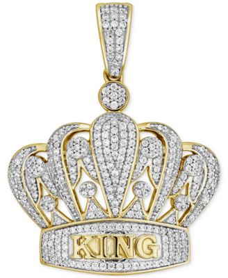 AV Diamonds - Men's Diamond Pav&eacute; King & Crown Pendant (3/4 ct. t.w.) in 10k Gold
