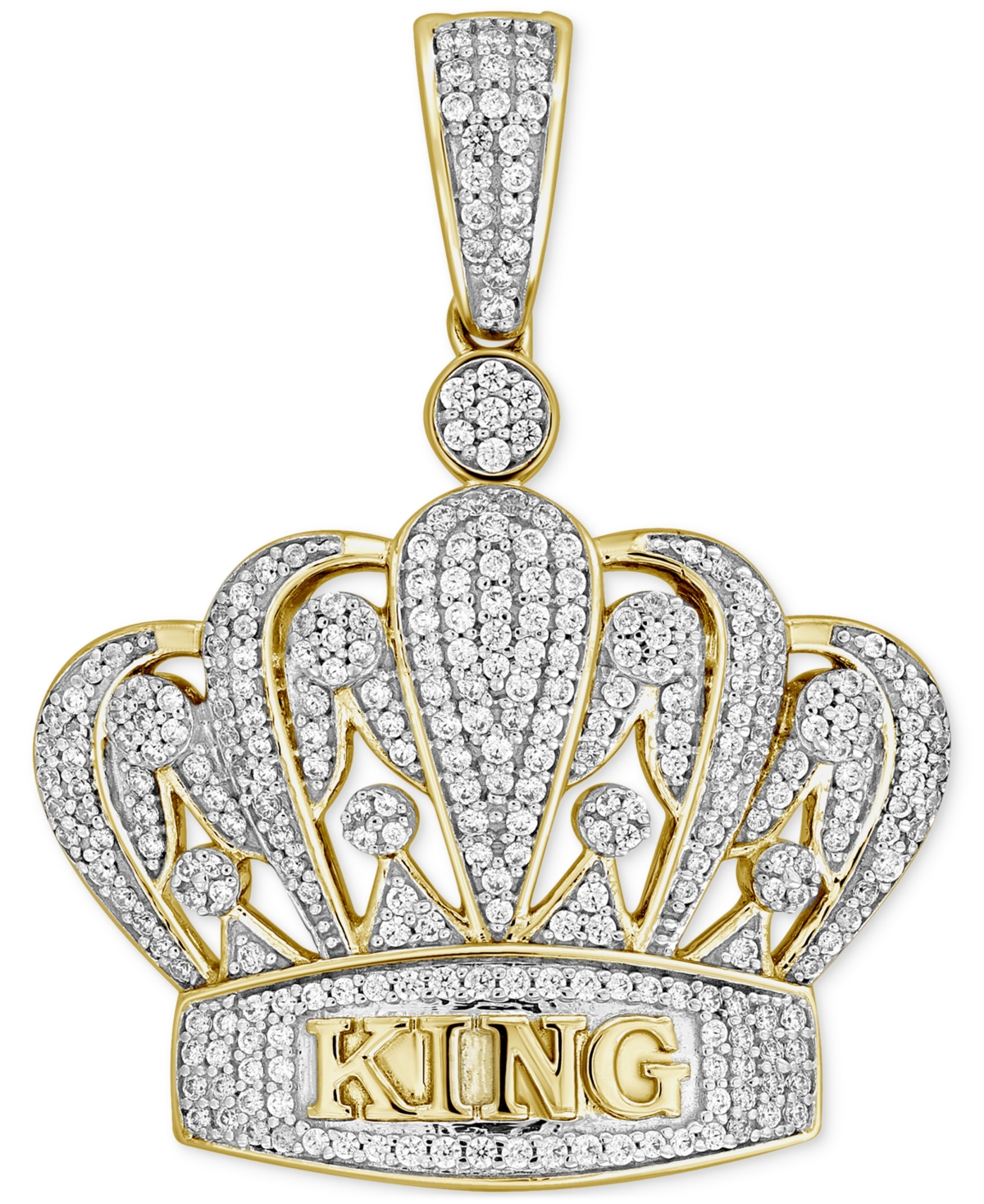 Macy's Men's Diamond Pave King & Crown Pendant (3/4 Ct. T.w.) In 10k Gold In Yellow Gold
