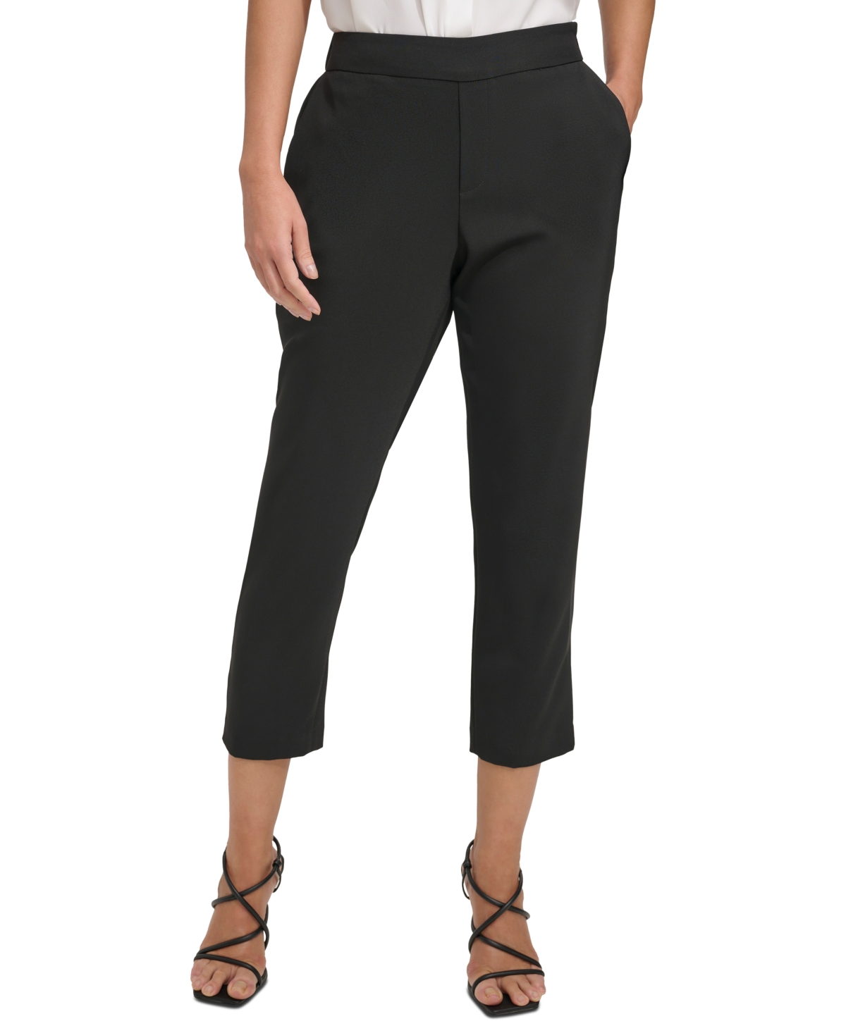 Shop Dkny Women's Mid-rise Pull-on Cropped Pants In Black