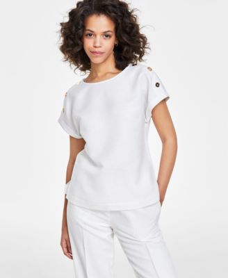 Anne Klein - Women's Button-Shoulder Short-Sleeve Top