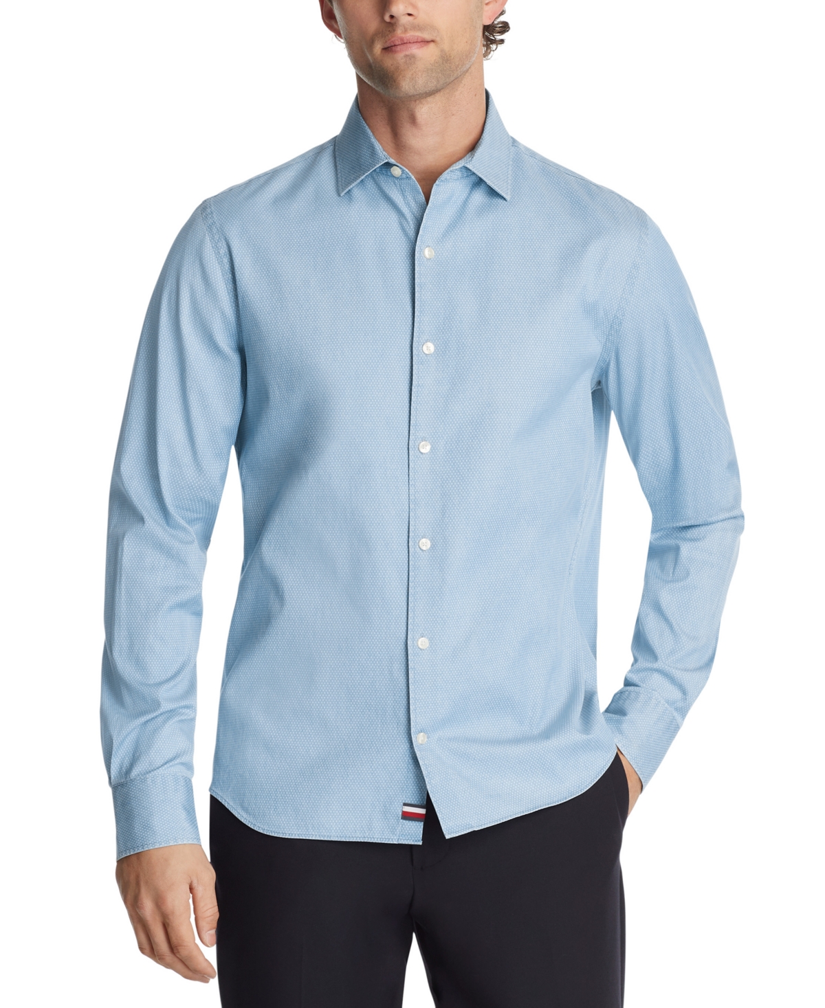 Tommy Hilfiger Men's Regular-fit Untucked Length Dress Shirt In Light Wash Blue