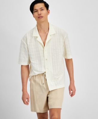 And Now This - Men's Textured Knit Short-Sleeve Camp Shirt