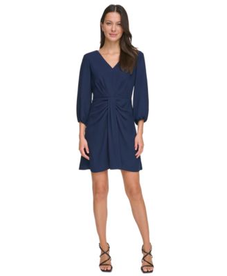 DKNY - Women's Balloon-Sleeve Twist-Front V-Neck Dress