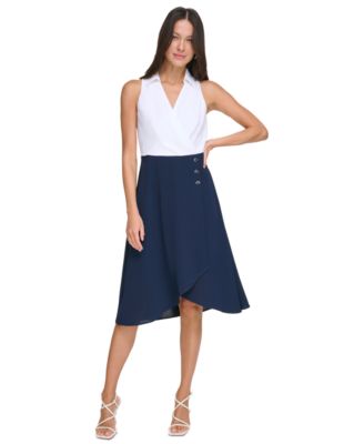 DKNY - Women's Color-Blocked Collared Sleeveless Dress