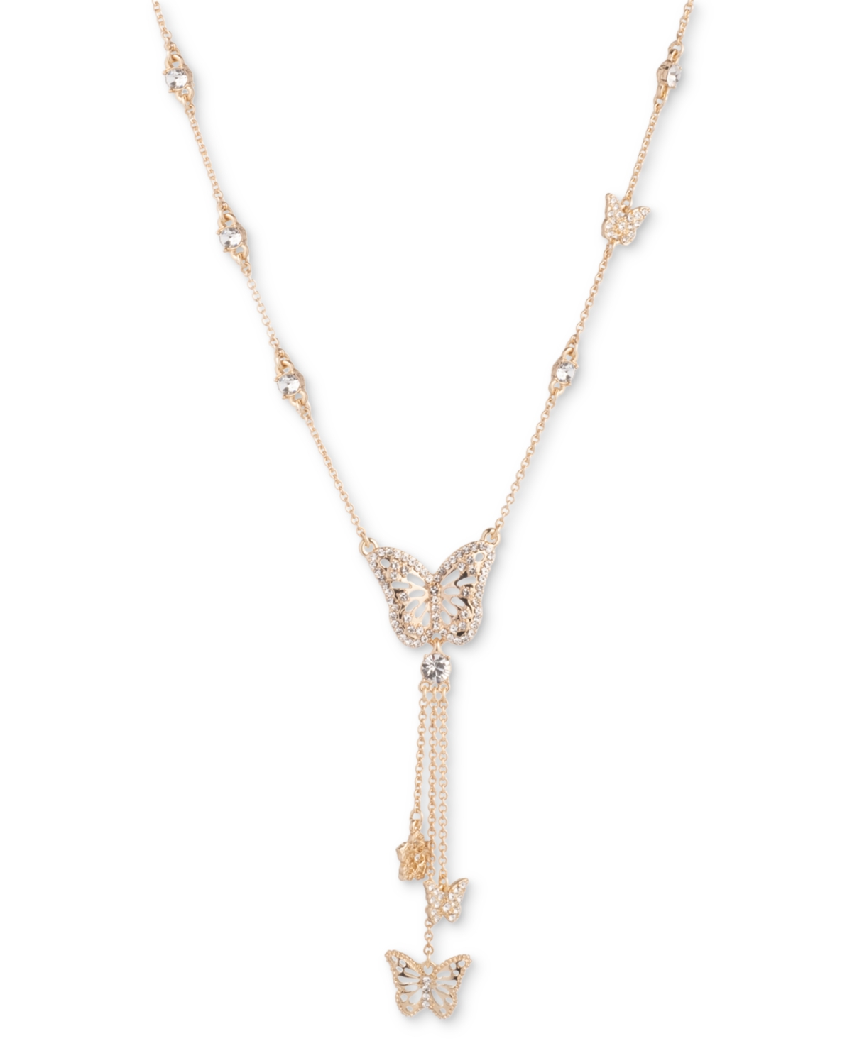 Shop Marchesa Gold-tone Crystal Butterfly Lariat Necklace, 16" + 3" Extender In Crystal Wh