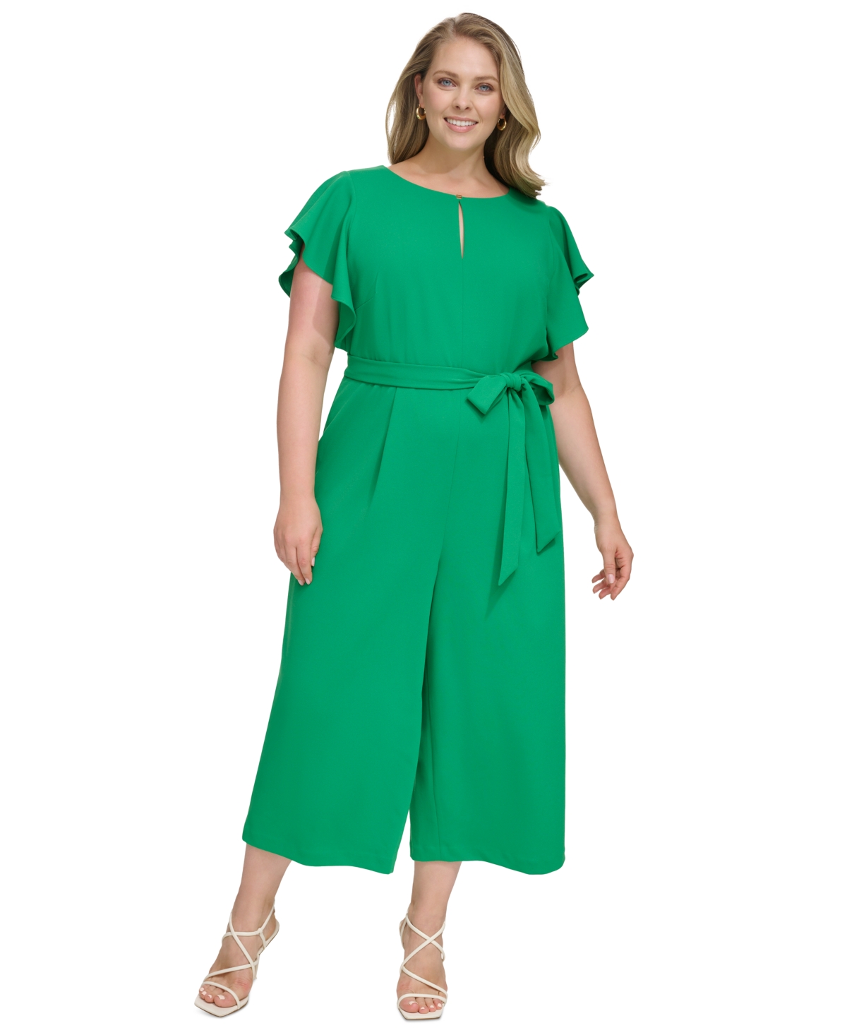 Dkny Women's Scuba Crepe Flutter-sleeve Jumpsuit In Apple Green