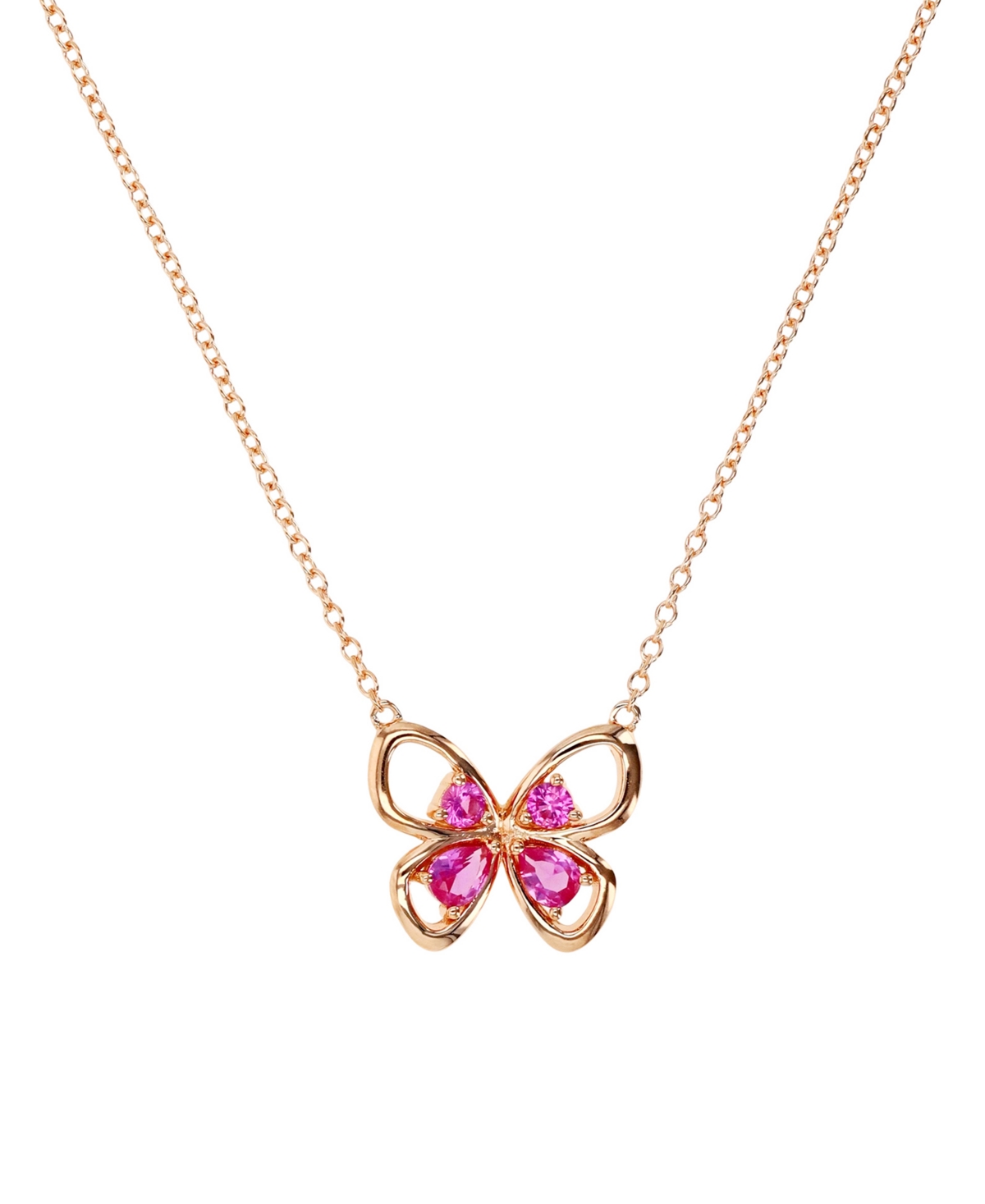 Shop Macy's Lab-grown Pink Sapphire Openwork Butterfly 18" Pendant Necklace (1/2 Ct. T.w.) In 14k Rose Gold-plat