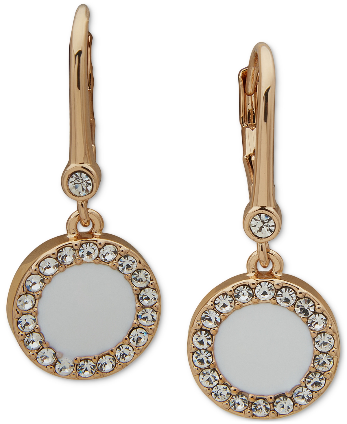 Gold-Tone Pave & Color Inlay Drop Earrings - White