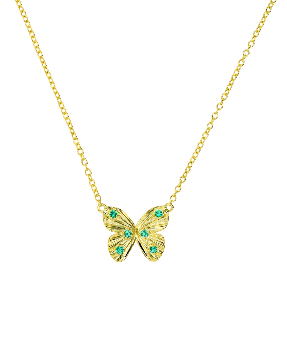 MACY'S LAB-GROWN EMERALD BUTTERFLY 18" PENDANT NECKLACE (1/8 CT. T.W.) IN 14K GOLD-PLATED STERLING SILVER 