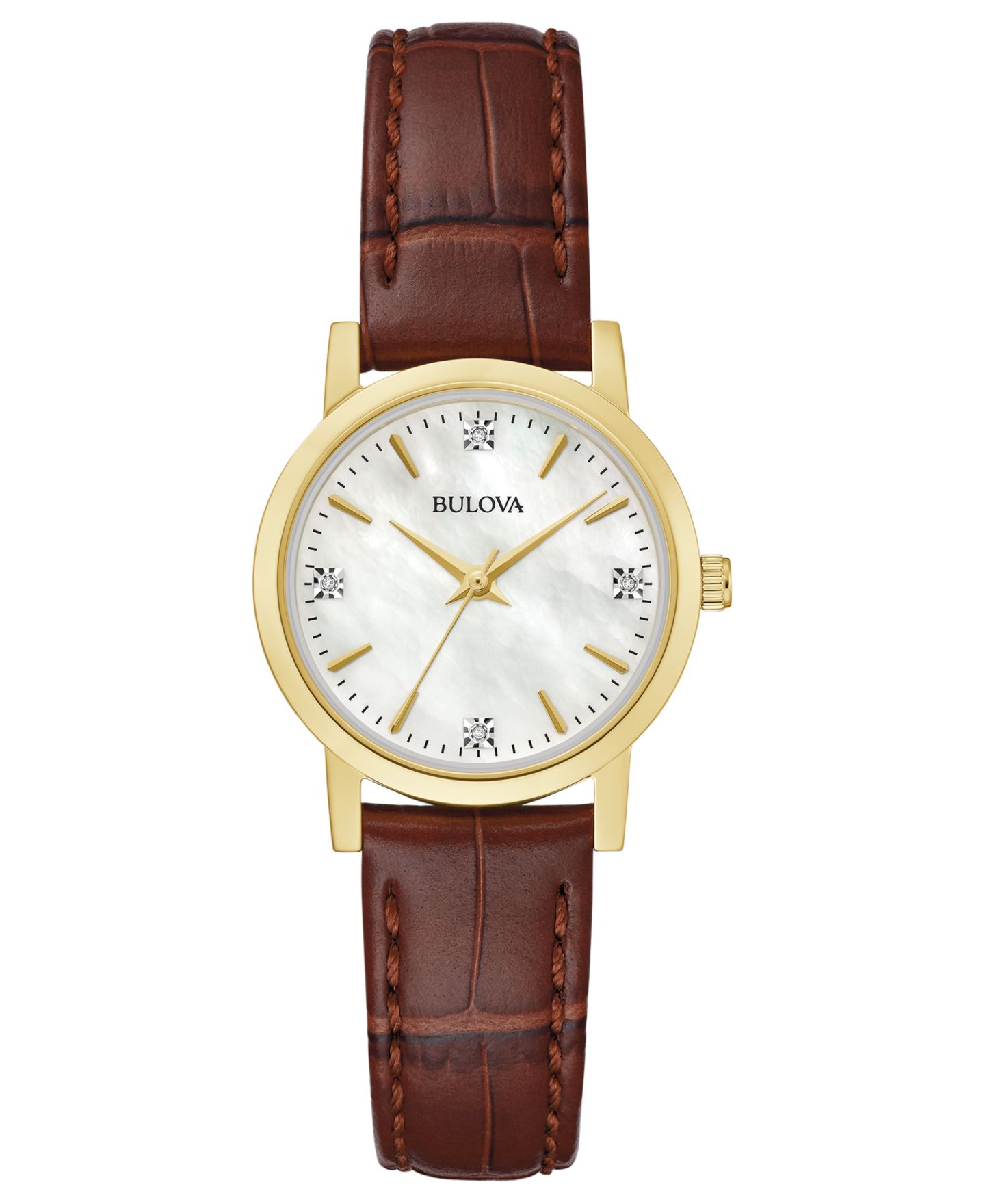 Женские часы Bulova Diamond Accent Brown Leather Strap Watch 27mm — фото 1