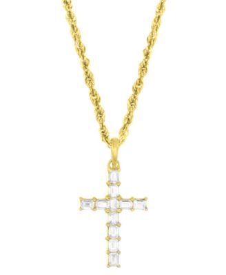 Macy's - Cubic Zirconia Baguette Cross 18" Pendant Necklace in 10k Gold