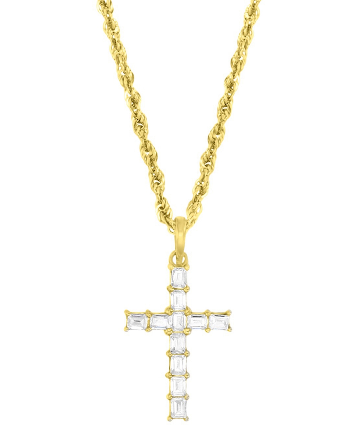 Cubic Zirconia Baguette Cross 18" Pendant Necklace in 10k Gold - Gold