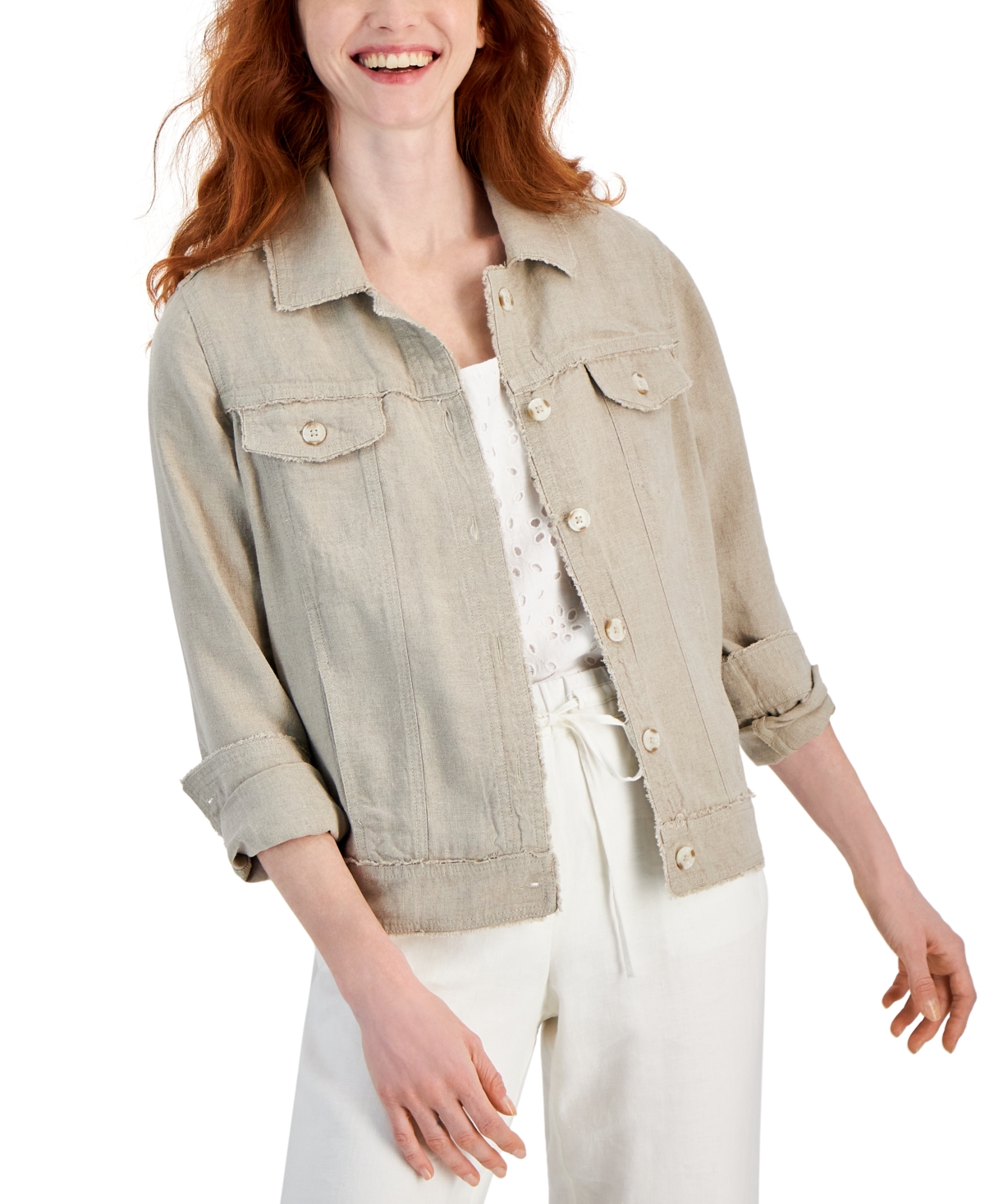 CHARTER CLUB PLUS SIZE 100% LINEN JACKET, CREATED FOR MACY'S 