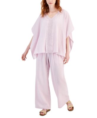 Womens Lace Neckline Gauze Top Pull On Pants Created For Macys