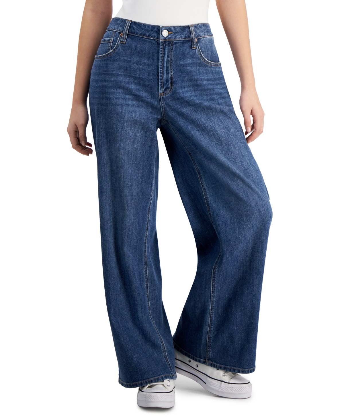Vanilla Star Juniors' High-rise Wide-leg Comfy Jeans In James