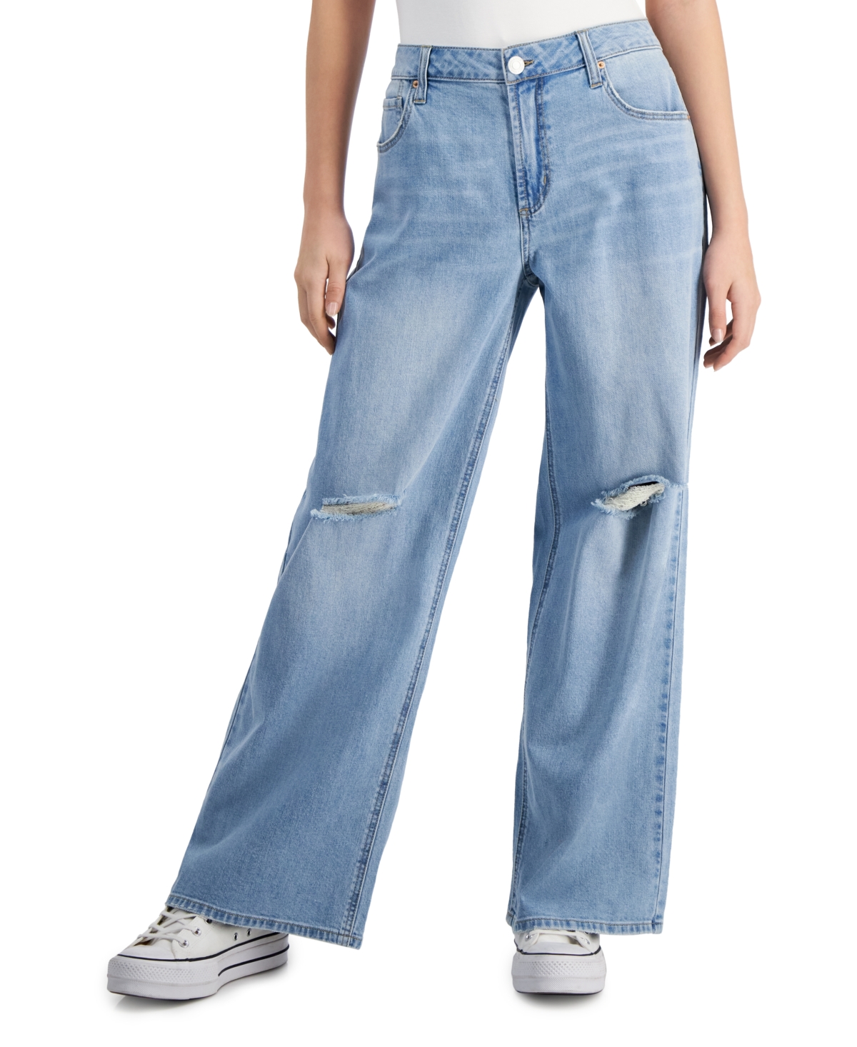 Vanilla Star Juniors' High-rise Wide-leg Comfy Jeans In Rico
