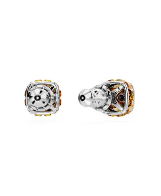 Rhodium Plated Square Cut Color Birthstone Stud Earrings